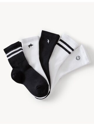 Súprava piatich párov chlapčenských ponožiek v čiernej a bielej farbe Marks & Spencer