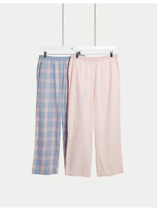 Sada dvou dámských spodních dílů pyžama v růžové a modré barvě Marks & Spencer 