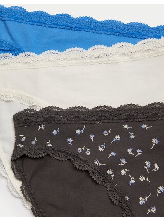 Sada tří dámských kalhotek v černé, bílé a modré barvě Marks & Spencer 