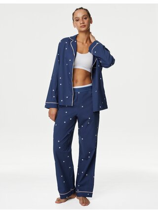 Tmavě modrá dámská vzorovaná pyžamová souprava Marks & Spencer   