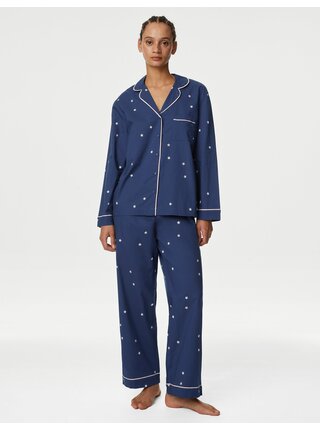 Tmavě modrá dámská vzorovaná pyžamová souprava Marks & Spencer   