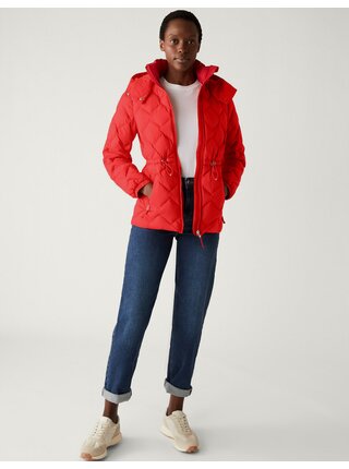 Červená dámská zimní prošívaná bunda Marks & Spencer   