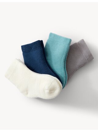 Sada štyroch párov chlapčenských ponožiek v bielej, tmavomodrej, tyrkysovej a šedej farbe Marks & Spencer 