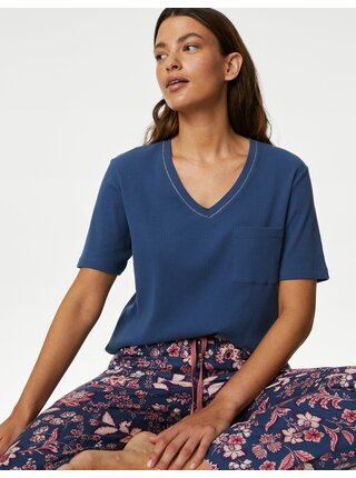 Růžovo-modré dámské květované pyžamo Marks & Spencer 