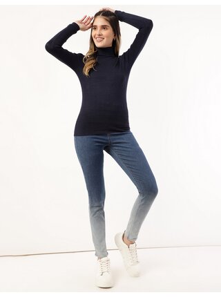 Tmavě modrý dámský žebrovaný basic svetr s rolákem Marks & Spencer 