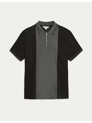 Šedo-černé pánské polo tričko se zipem Marks & Spencer 