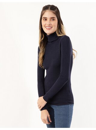 Tmavomodrý dámsky rebrovaný basic sveter s rolákom Marks & Spencer 