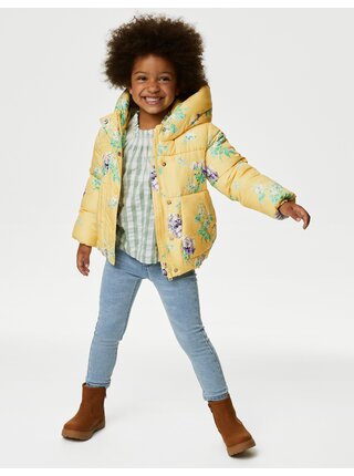 Žlutý holčičí prošívaný květovaný kabát s technologií Stormwear™ Marks & Spencer