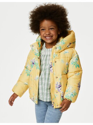 Žlutý holčičí prošívaný květovaný kabát s technologií Stormwear™ Marks & Spencer