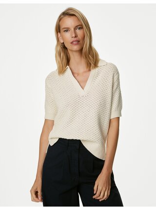 Krémový dámský pletený top s límečkem Marks & Spencer 