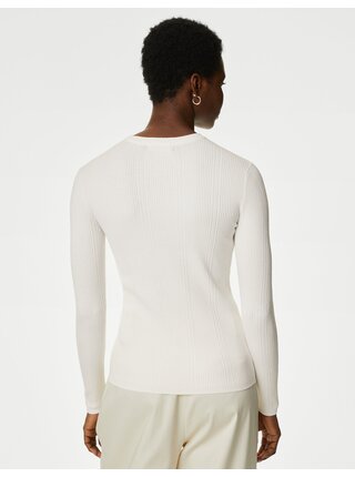 Krémový dámsky rebrovaný basic sveter Marks & Spencer 
