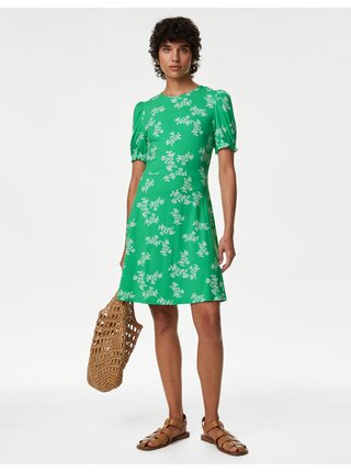 Zelené dámské žerzejové květované mini šaty Marks & Spencer 