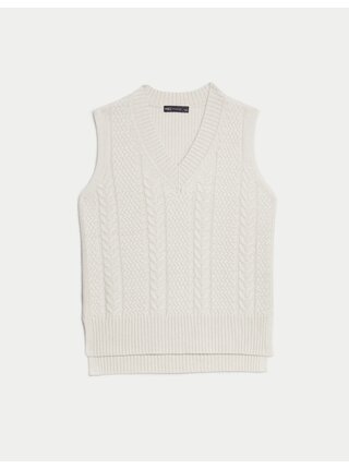 Krémový dámsky vestový sveter s véčkovým výstrihom Marks & Spencer 