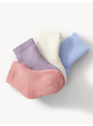 Sada čtyř párů detských ponožek v růžové, fialové, bílé a světle modré barvě Marks & Spencer 