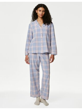 Svetlmodré dámske kockované pyžamo Marks & Spencer 