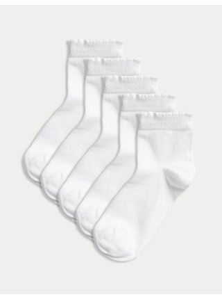 Súprava piatich párov dievčenských ponožiek v bielej farbe Marks & Spencer