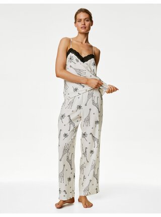 Čierno-krémová dámska vzorovaná pyžamová súprava Marks & Spencer