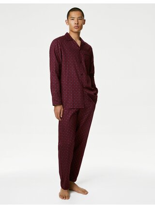 Vínová pánská vzorovaná pyžamová souprava Marks & Spencer   