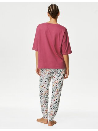 Bílo-růžové dámské vzorované pyžamo Marks & Spencer  