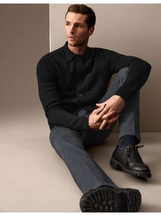 Čierny pánsky sveter s gombíkmi Marks & Spencer 