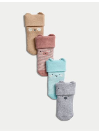 Sada štyroch párov detských ponožiek v šedej, svetlomodrej, hnedej a béžovej farbe Marks & Spencer