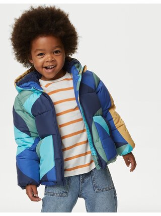 Žlto-modrá chlapčenská zimná prešívaná bunda Marks & Spencer