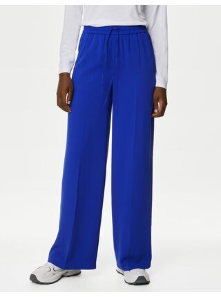 Tmavomodré dámske krepové široké nohavice Marks & Spencer