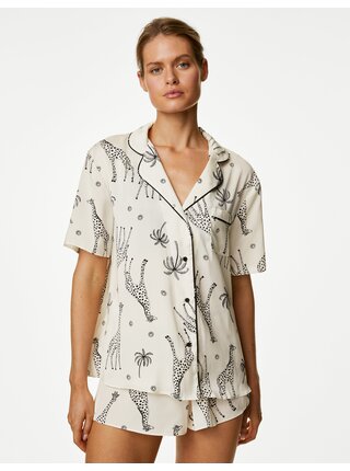 Krémové dámske pyžamo s motívom žiráf Marks & Spencer Dream Satin™