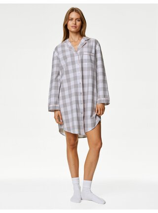 Světle šedá dámská károvaná noční košile s technologií Cool Comfort™ Marks & Spencer 