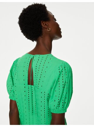 Zelená dámska blúzka s naberanými rukávmi Marks & Spencer 
