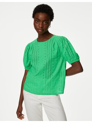 Zelená dámska blúzka s naberanými rukávmi Marks & Spencer 