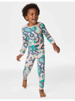 Krémovo-tyrkysové chlapčenské vzorované pyžamo Marks & Spencer