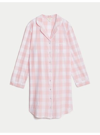 Svetlo ružová dámska károvaná nočná košeľa s technológiou Cool Comfort™ Marks & Spencer 