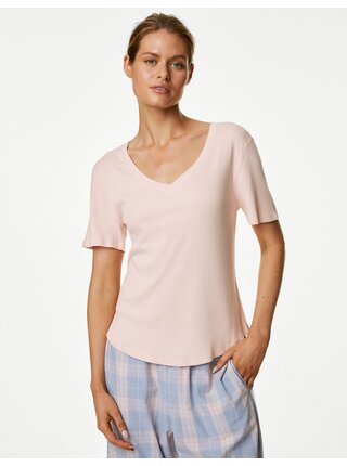 Svetloružové dámske rebrované pyžamové tričko s úpravou Cool Comfort Marks & Spencer