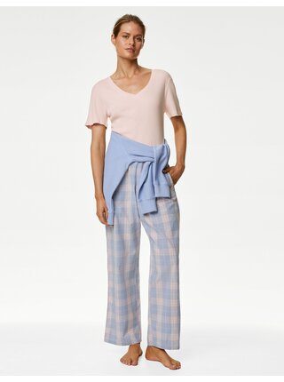 Světle růžové dámské žebrované pyžamové tričko s úpravou Cool Comfort Marks & Spencer   