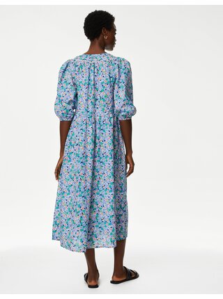 Zeleno-modré dámské květované šaty Marks & Spencer 
