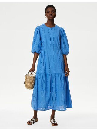 Modré dámské šaty s výšivkou Marks & Spencer  