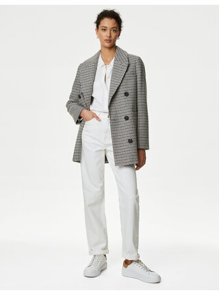 Bielo-čierny dámsky kockovaný krátky kabát Marks & Spencer 