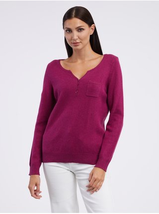 Tmavo ružový dámsky sveter s prímesou vlny CAMAIEU