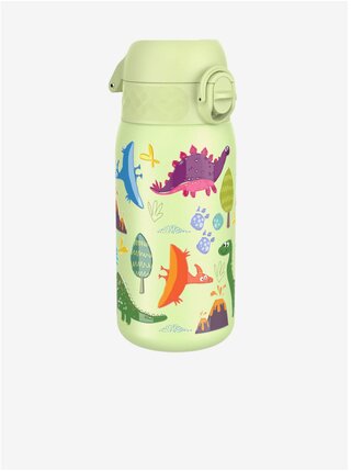 Světle zelená vzorovaná nerezová lahev Ion8 Leak Proof Dinosaurs (400 ml)