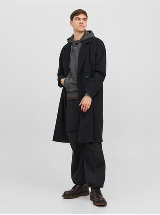 Čierny pánsky kabát s prímesou vlny Jack & Jones Harry