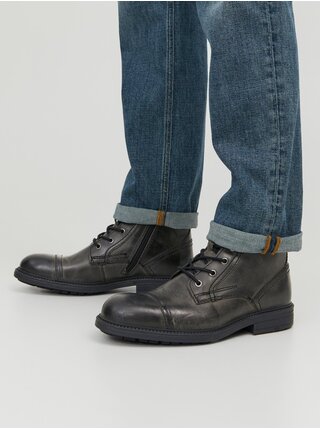 Čierne pánske kožené zimné členkové topánky Jack & Jones Howard
