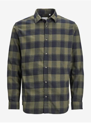 Tmavozelená pánska kockovaná košeľa Jack & Jones Plain