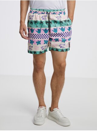 Zeleno-růžové unisex vzorované kraťasy VANS California Stripe