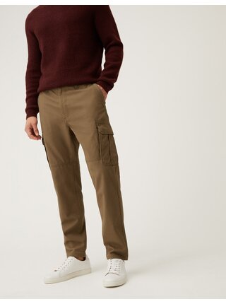 Hnědé pánské kapsáčové kalhoty Marks & Spencer 