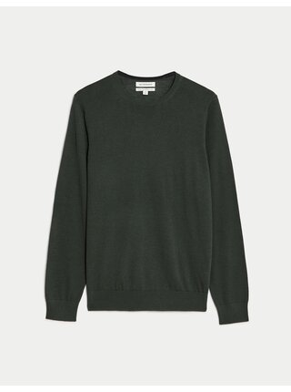 Tmavě zelený pánský basic svetr z merino vlny Marks & Spencer 