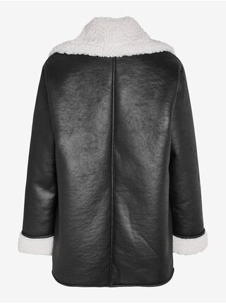 Černá dámská koženková zimní bunda s umělým kožíškem Noisy May Hailey