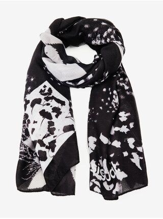 Bílo-černý dámský vzorovaný šátek Desigual Floral BW Rectangle