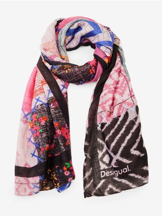 Růžový dámský vzorovaný šátek Desigual Dinamita Rectangle