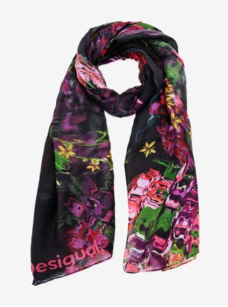 Fialovo-černý dámský květovaný šátek Desigual Flores Liquid